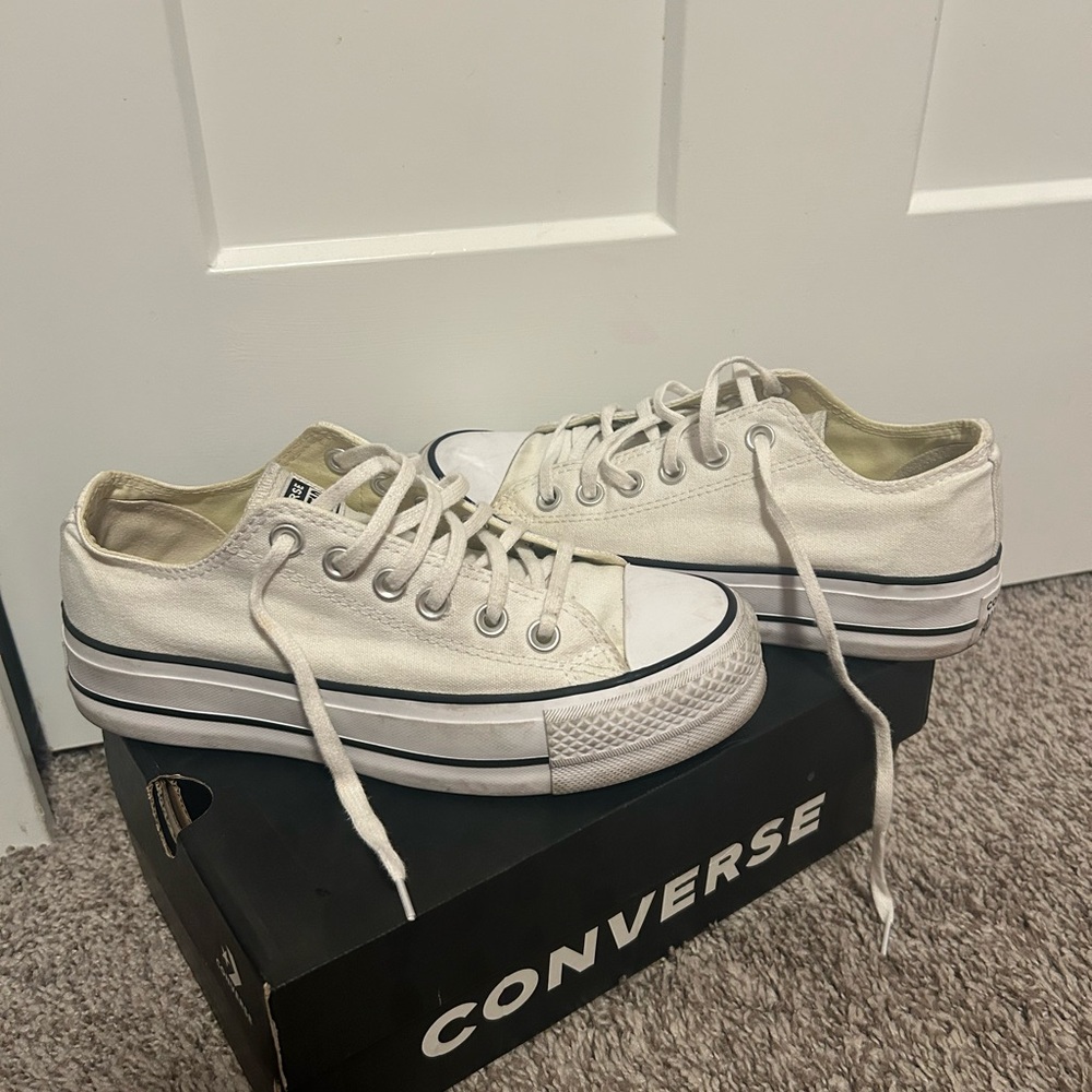 Converse Women's Off-White Low Top Canvas Sneakers with Black Stripe